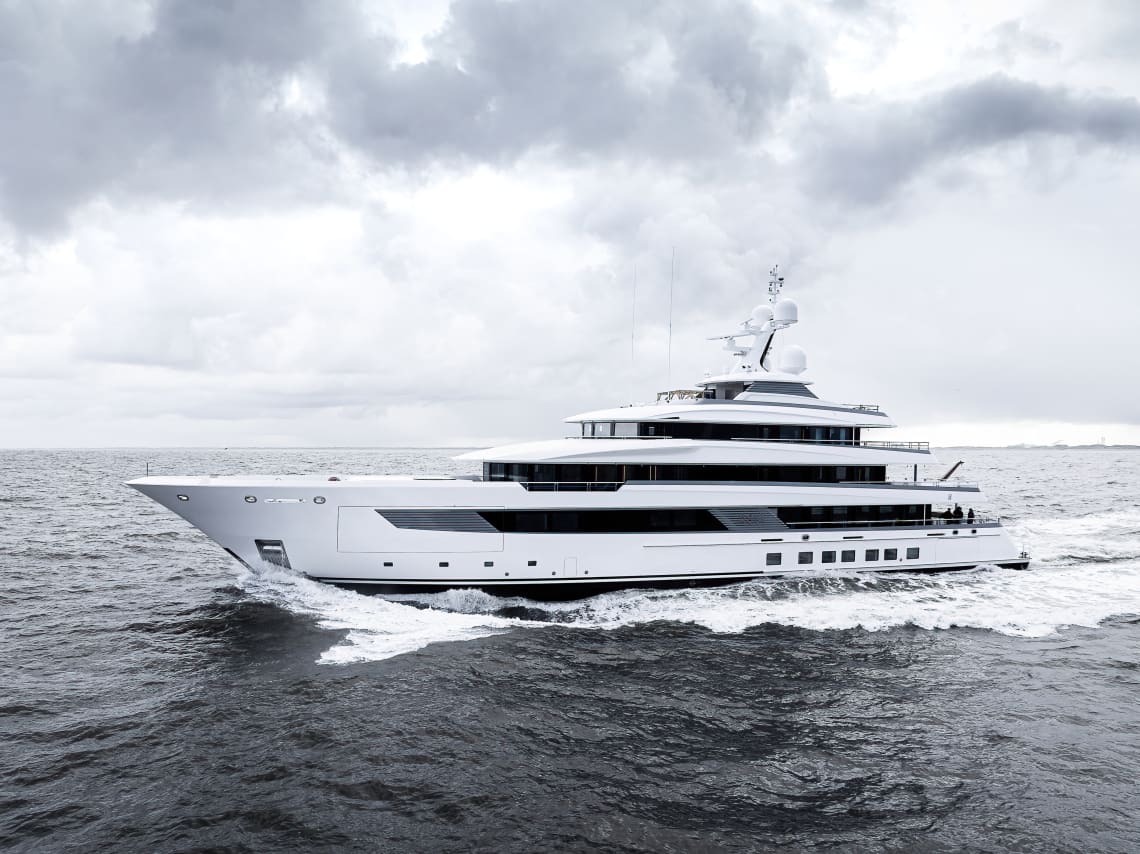 A Yacht Taken Our on the Waters During a Sea Trials on a Gray, Cloudy Day