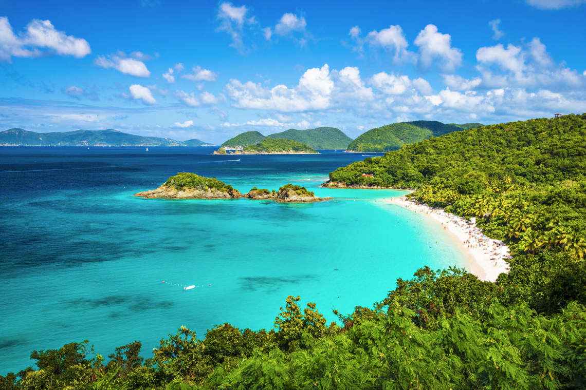US Virgin Islands Blue Sea and Green Mountain Islands