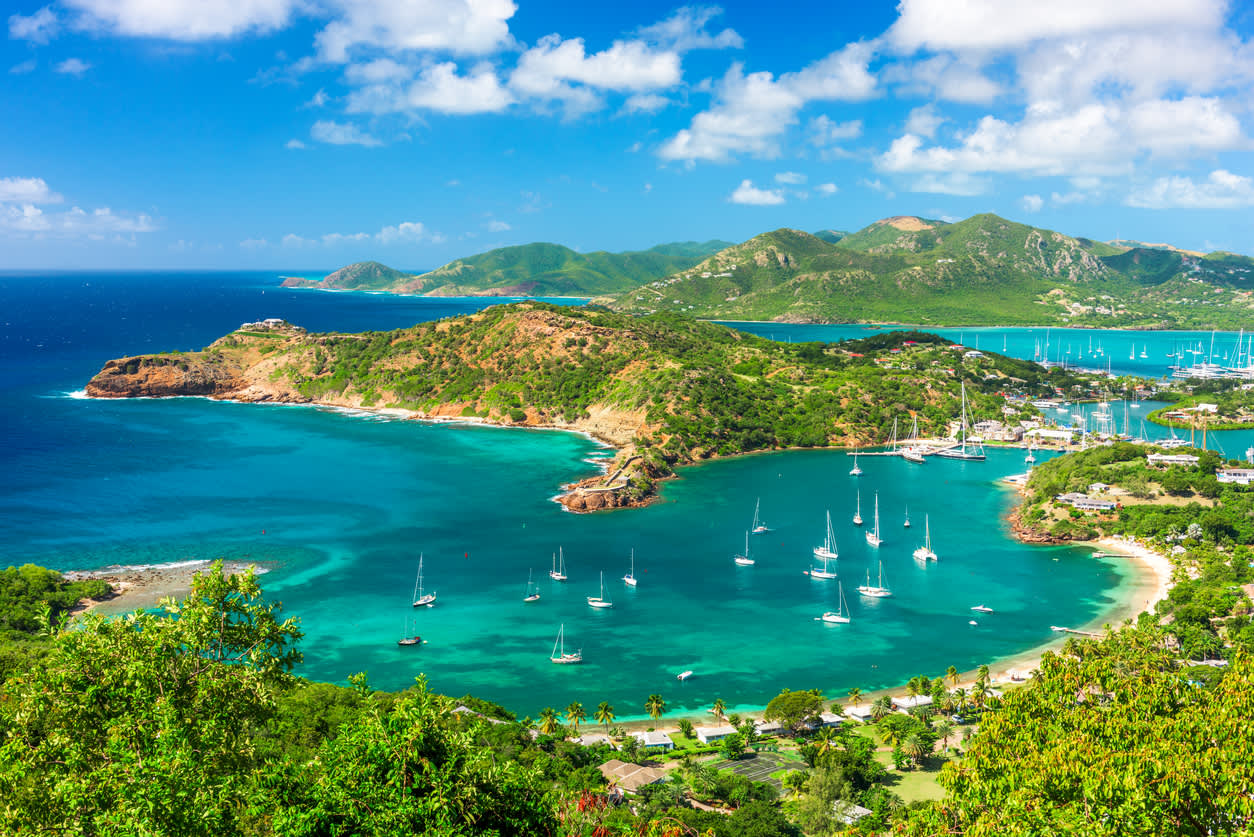 Shirley Heights, Antigua overlooking English Harbour viewed on a beautiful day.