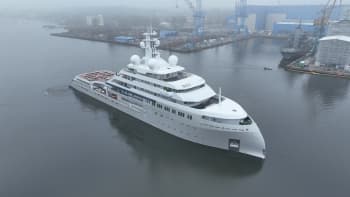 SHACKLETON 351ft Lurssen new build superyacht - aerial view