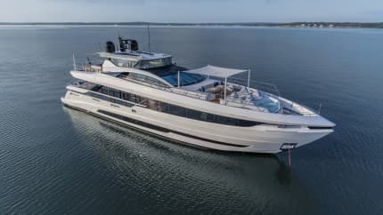 MYSTERE 109ft Mangusta sold superyacht - profile view
