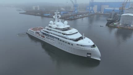 O3 318ft Lurssen completed superyacht - aerial view