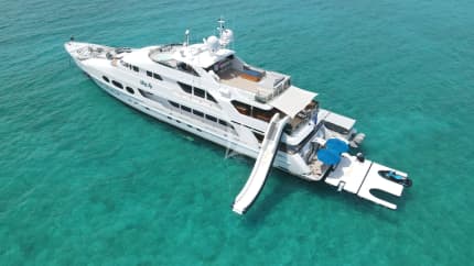 157ft Christensen yacht LADY JOY — lady joy aerial view bahamas