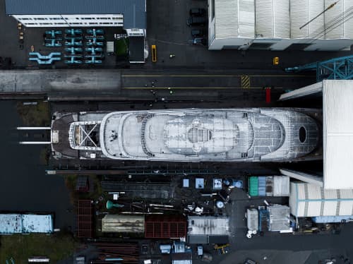 NIXIE 336ft Lurssen new build superyacht - aerial view