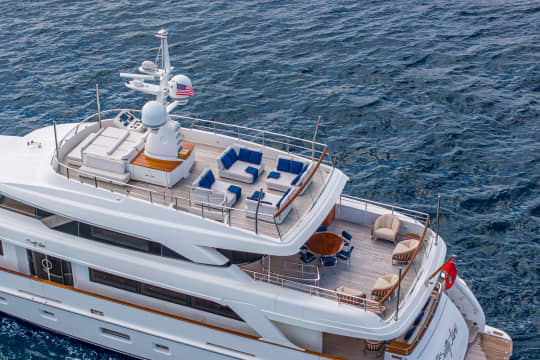 Luxury yacht aerial view on calm waters