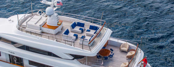 Luxury yacht aerial view on calm waters