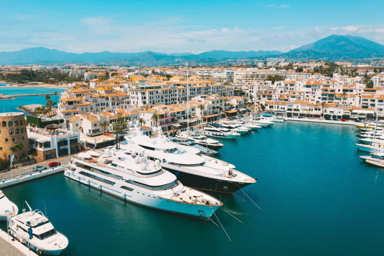 Puerto Banus marina with luxury yachts, Marbella, Spain